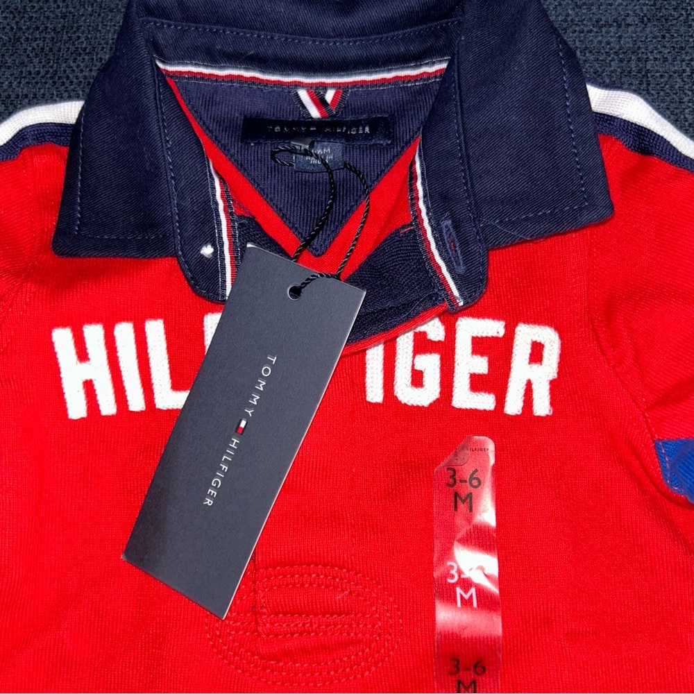 Tommy Hilfiger long sleeve collared shirt red white and blue 3-6 months boys NWT - Picture 3 of 5